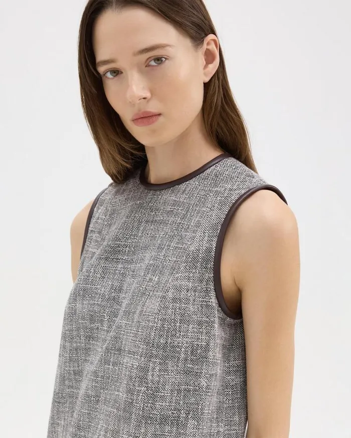 Dresses Women Theory Relaxed Sleeveless Dress In Canvas Tweed Coffeebrown Dresses Women Theory Relaxed Sleeveless Dress In Canvas Tweed Coffeebrown
