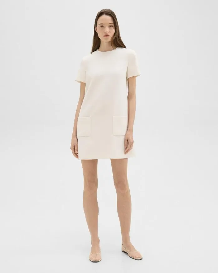 Dresses Women Theory ShortSleeve Mini Dress In Striped Admiral Crepe Rice