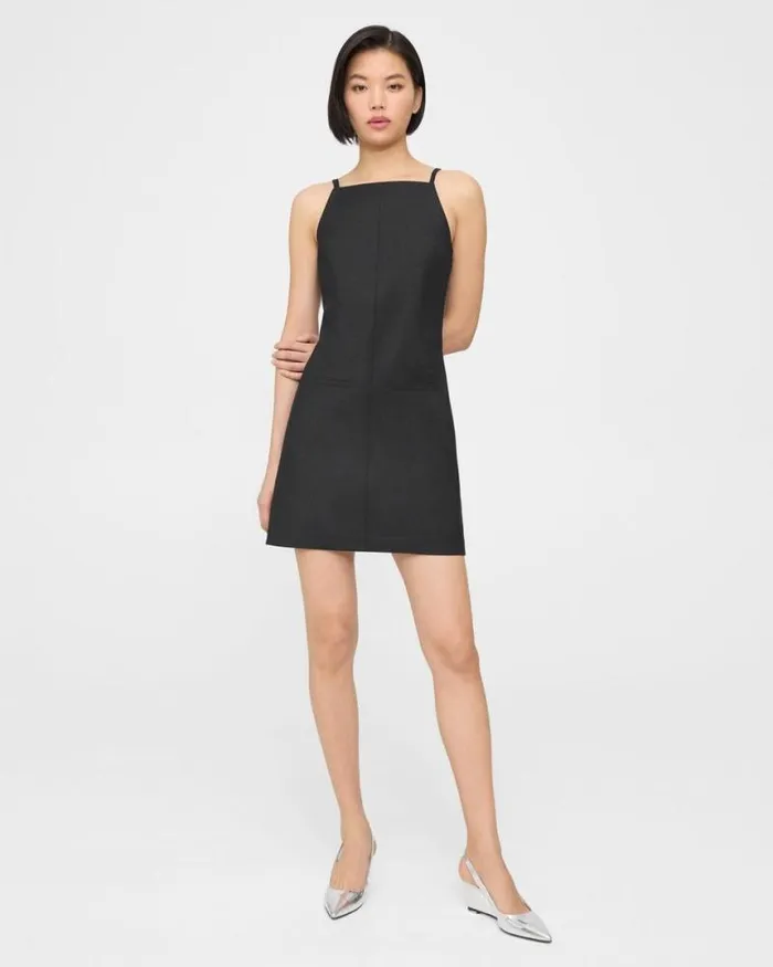 Dresses Women Theory Square Neck Dress In CottonBlend Black