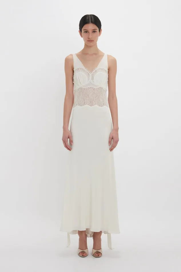Dresses Women Victoria Beckham Ruffle Detail Midi Dress In Ivory
