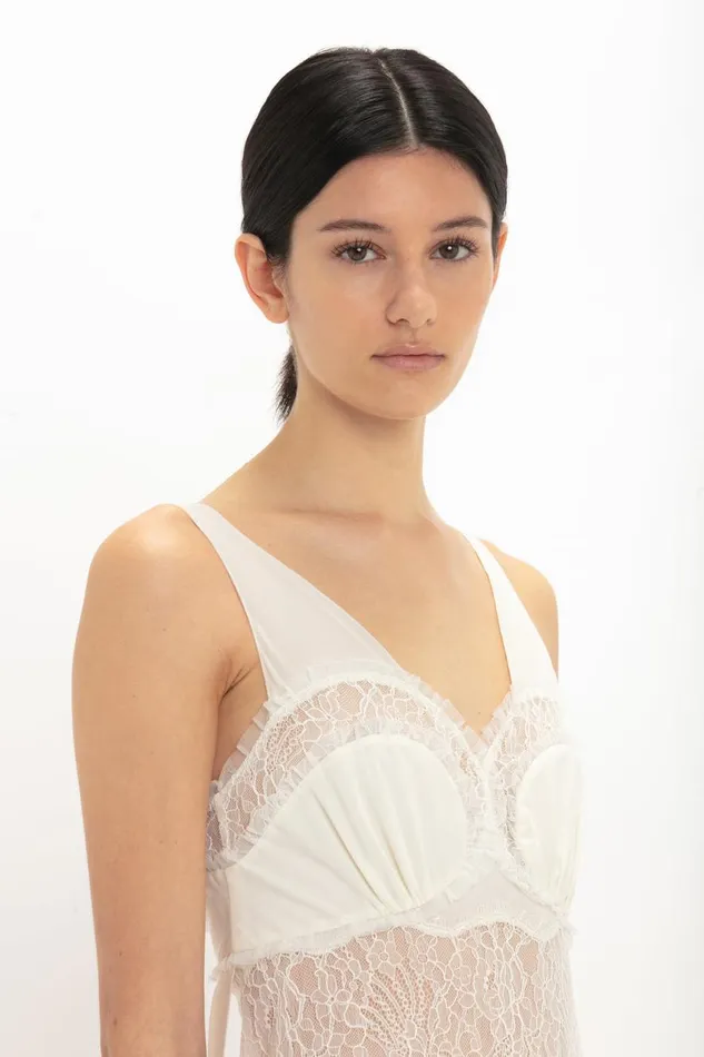 Dresses Women Victoria Beckham Ruffle Detail Midi Dress In Ivory Dresses Women Victoria Beckham Ruffle Detail Midi Dress In Ivory