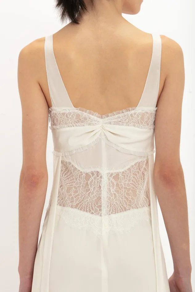 Dresses Women Victoria Beckham Ruffle Detail Midi Dress In Ivory Dresses Women Victoria Beckham Ruffle Detail Midi Dress In Ivory