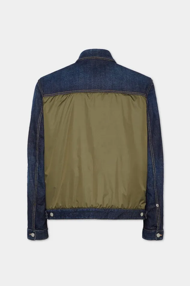 Dsquared2 Coats and Outerwear Dark Urban Wash Denim Puffer Jean Jacket Navy Blue Military Green 8211 Men