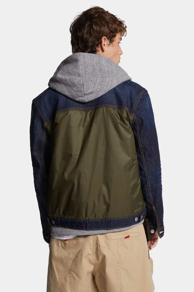Dsquared2 Coats and Outerwear Dark Urban Wash Denim Puffer Jean Jacket Navy Blue Military Green 8211 Men