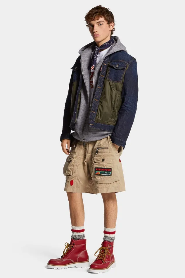 Dsquared2 Coats and Outerwear Dark Urban Wash Denim Puffer Jean Jacket Navy Blue Military Green 8211 Men