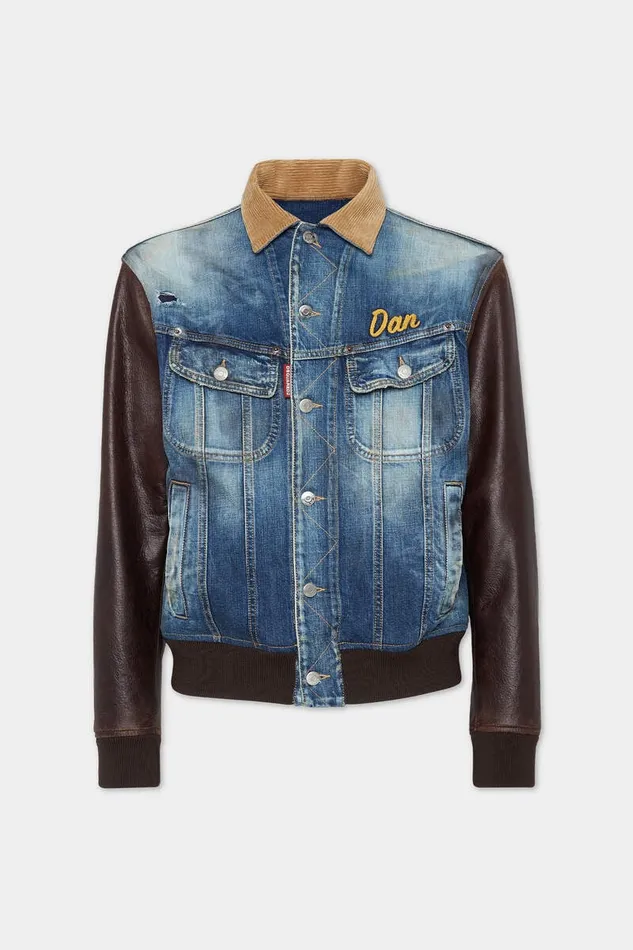 Dsquared2 Coats and Outerwear Medium Rusty Nail Wash LA College Jean Jacket Navy 8211 Men
