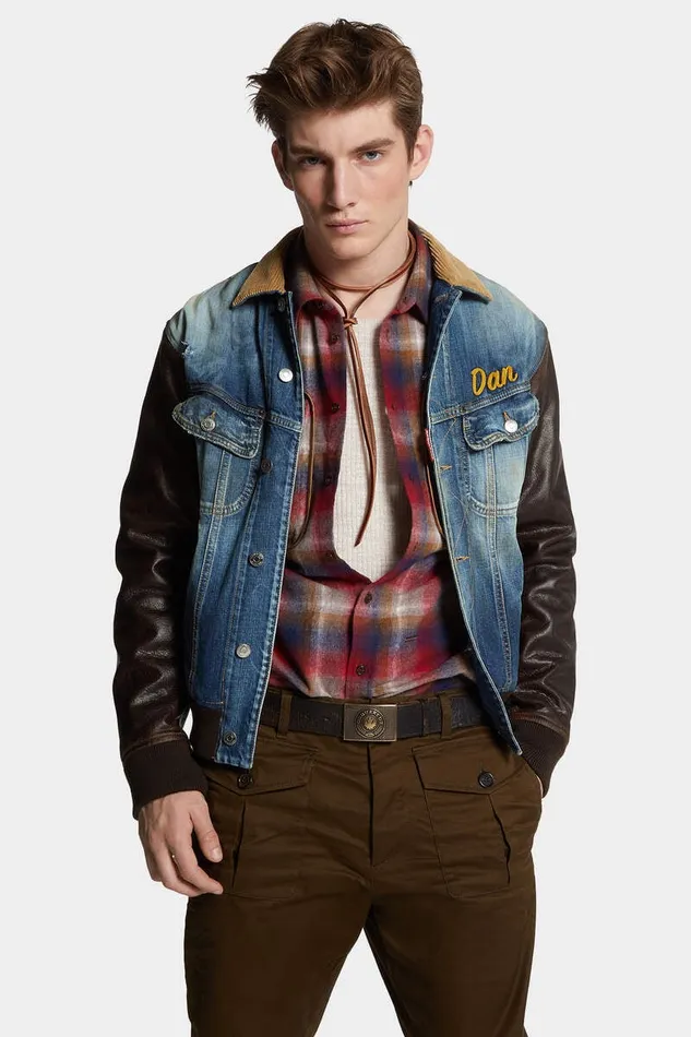 Dsquared2 Coats and Outerwear Medium Rusty Nail Wash LA College Jean Jacket Navy 8211 Men