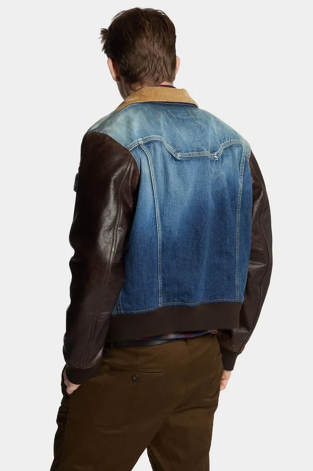 Dsquared2 Coats and Outerwear Medium Rusty Nail Wash LA College Jean Jacket Navy 8211 Men