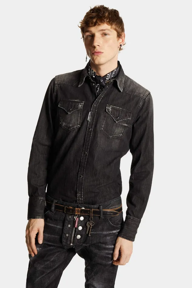 Dsquared2 Shirts Black Wash Classic Western Shirt 8211 Men