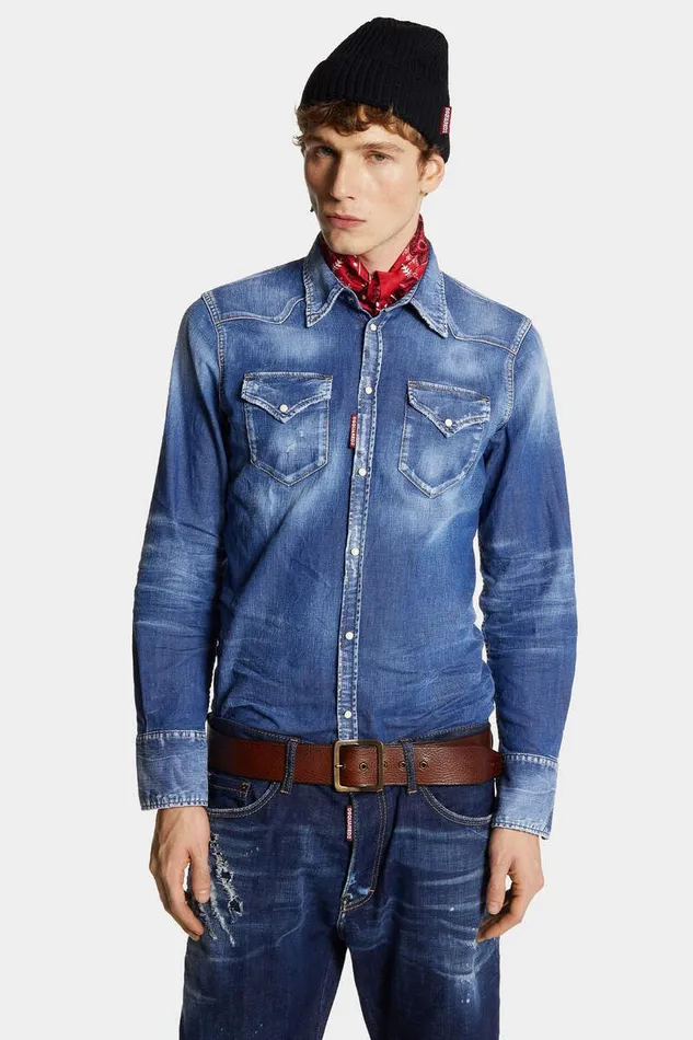 Dsquared2 Shirts Medium Wash Classic Western Shirt Navy 8211 Men