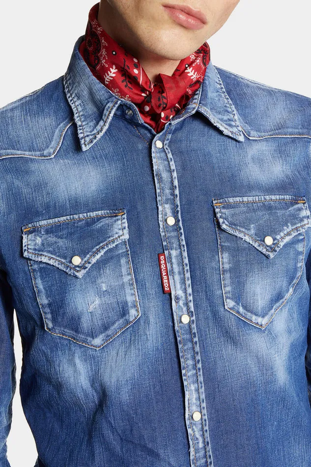 Dsquared2 Shirts Medium Wash Classic Western Shirt Navy 8211 Men