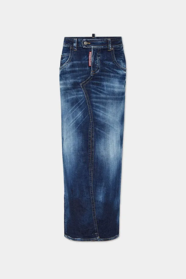 Dsquared2 Skirts Medium Wash Front Split Jean Skirt Navy 8211 Women