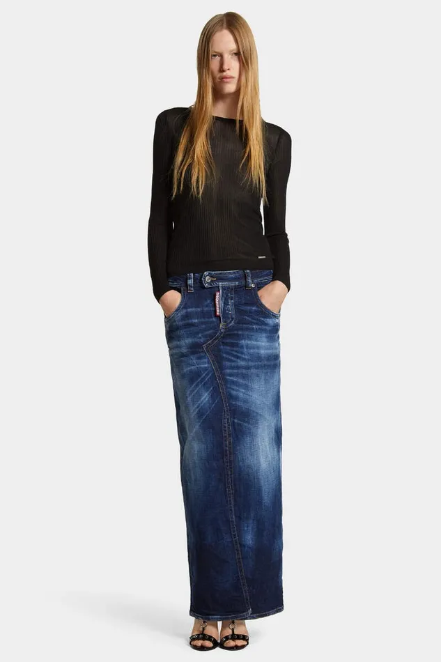 Dsquared2 Skirts Medium Wash Front Split Jean Skirt Navy 8211 Women