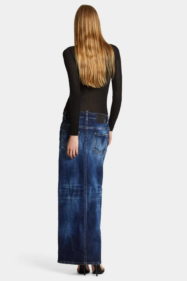 Dsquared2 Skirts Medium Wash Front Split Jean Skirt Navy 8211 Women