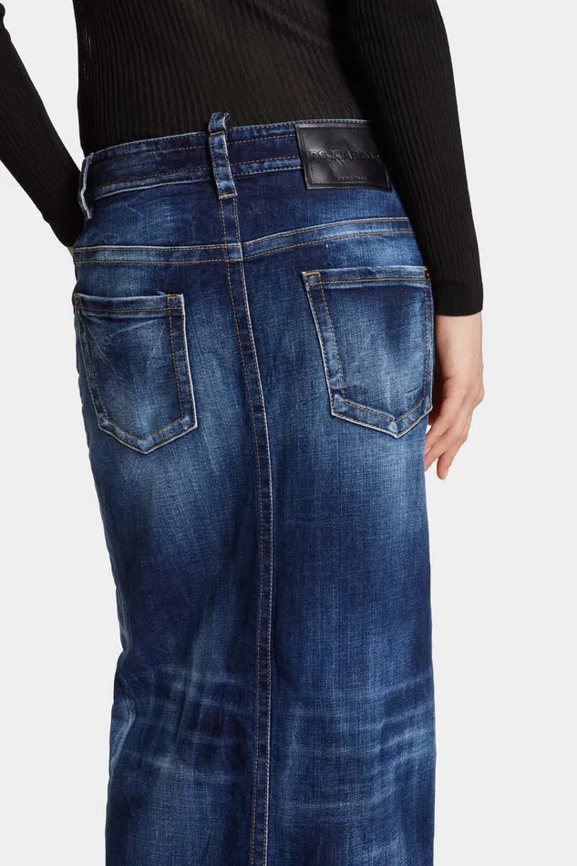 Dsquared2 Skirts Medium Wash Front Split Jean Skirt Navy 8211 Women