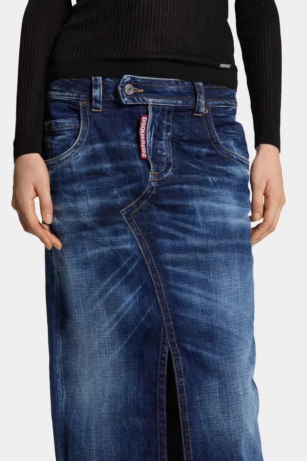 Dsquared2 Skirts Medium Wash Front Split Jean Skirt Navy 8211 Women