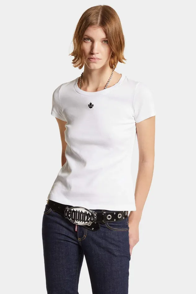 Dsquared2 Tops and TShirts Small Maple Leaf Mini Fit TShirt White 8211 Women