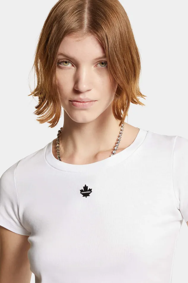 Dsquared2 Tops and TShirts Small Maple Leaf Mini Fit TShirt White 8211 Women