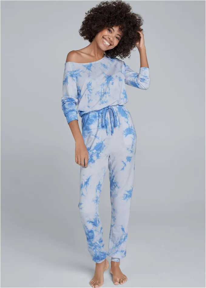 EASY LOUNGE JUMPSUIT Blue and White Women VENUS Jumpsuits