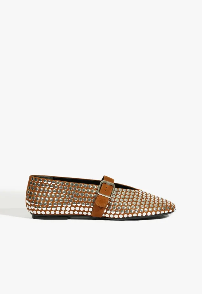 Eiza Studs Ballet Flat Dark Caramel Women Schutz Shoes Ballerinas