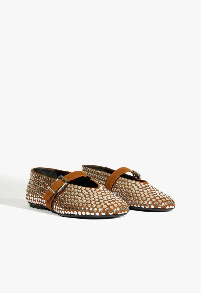 Eiza Studs Ballet Flat Dark Caramel Women Schutz Shoes Ballerinas