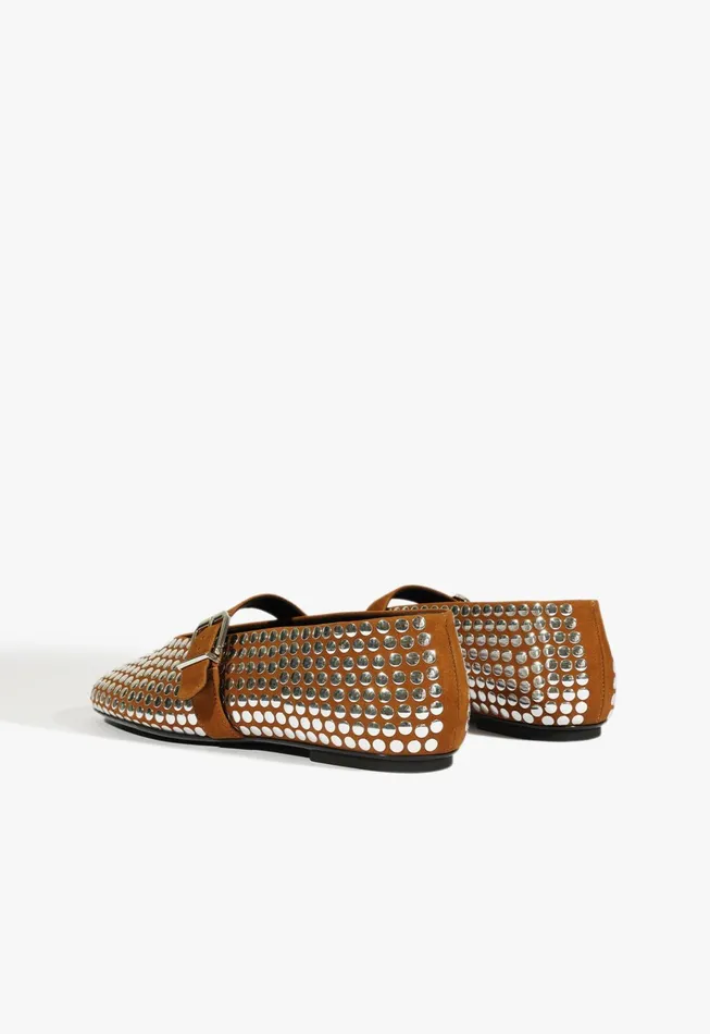 Eiza Studs Ballet Flat Dark Caramel Women Schutz Shoes Ballerinas