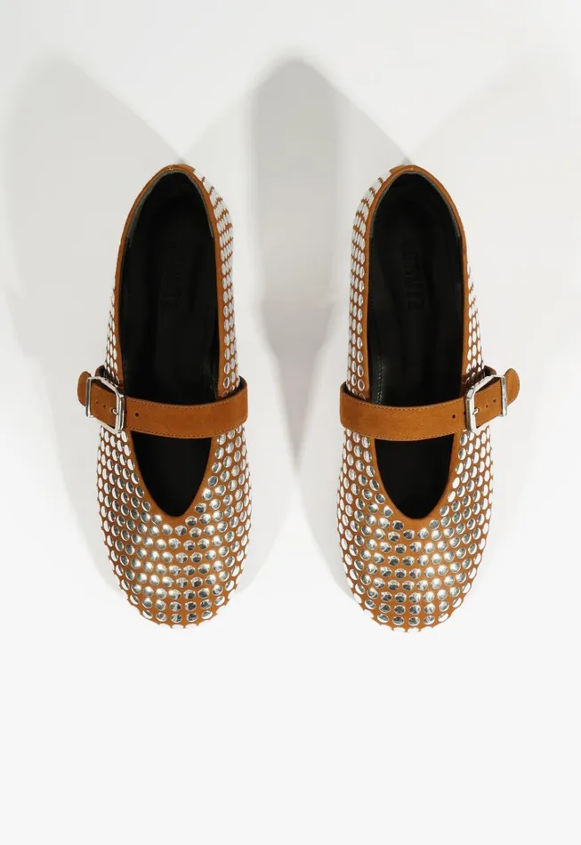 Eiza Studs Ballet Flat Dark Caramel Women Schutz Shoes Ballerinas