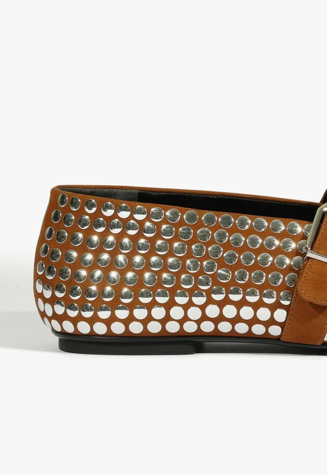 Eiza Studs Ballet Flat Dark Caramel Women Schutz Shoes Ballerinas
