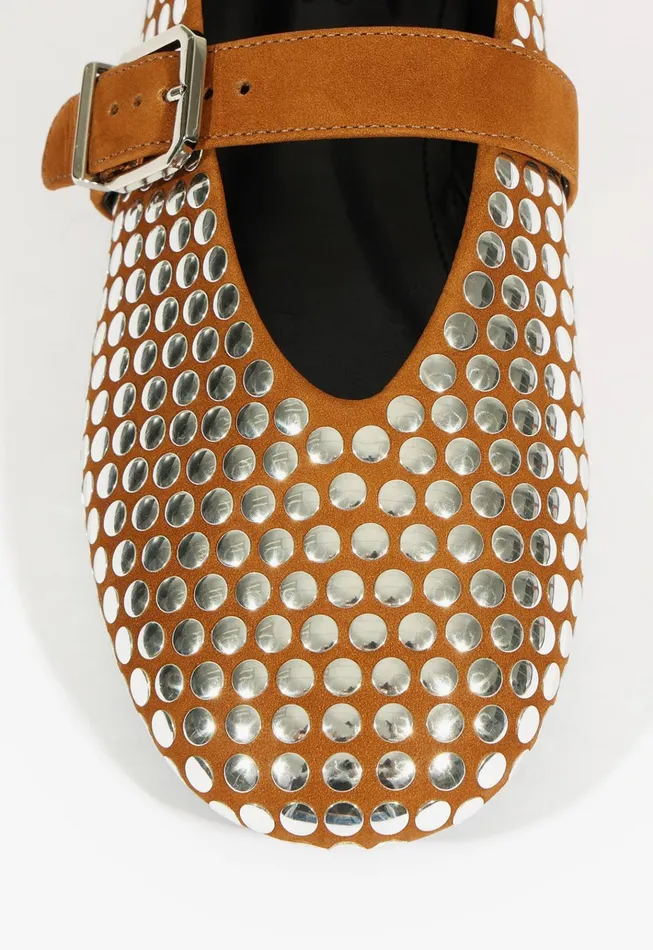 Eiza Studs Ballet Flat Dark Caramel Women Schutz Shoes Ballerinas