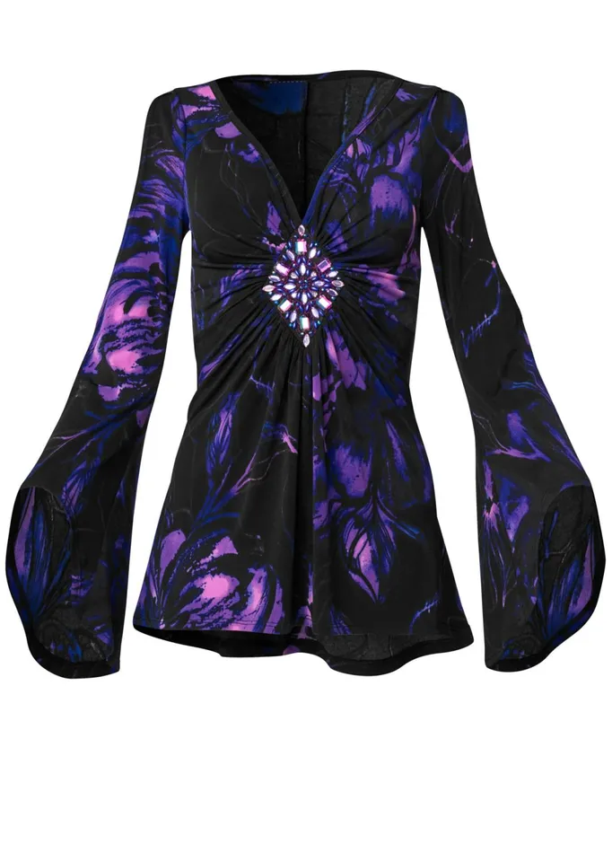 EMBELLISHED FLORAL TOP Black Multi Women VENUS Night Out Tops