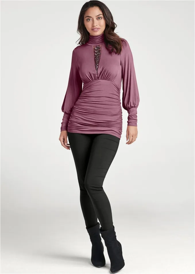 Embellished Mockneck Top Mauve Women VENUS Night Out Tops