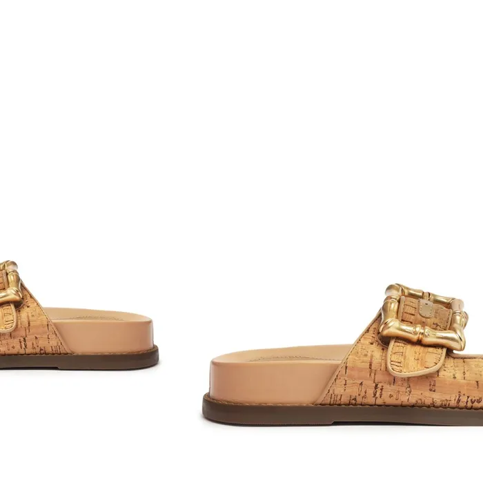 Enola Sporty Cork and Nappa Leather Sandal Beige Women Schutz Shoes Enola