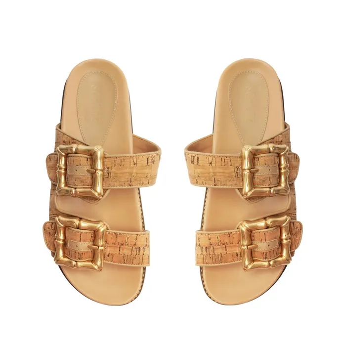 Enola Sporty Cork and Nappa Leather Sandal Beige Women Schutz Shoes Enola