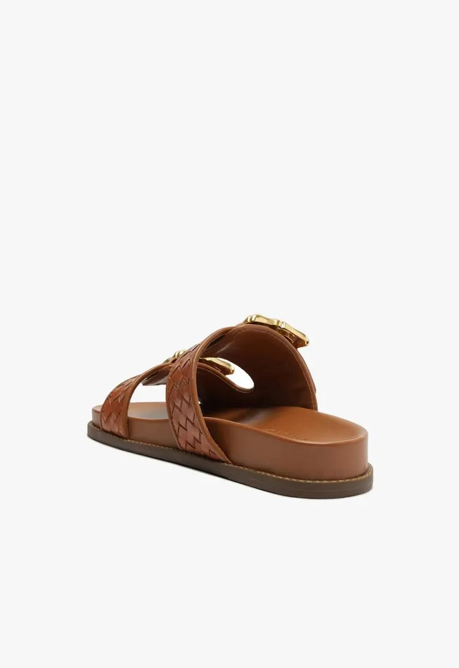 Enola Sporty Woven Leather Sandal Honey Peach Women Schutz Shoes Flats