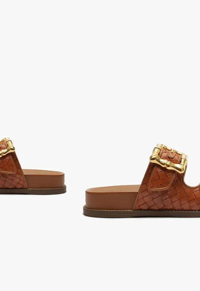 Enola Sporty Woven Leather Sandal Honey Peach Women Schutz Shoes Flats