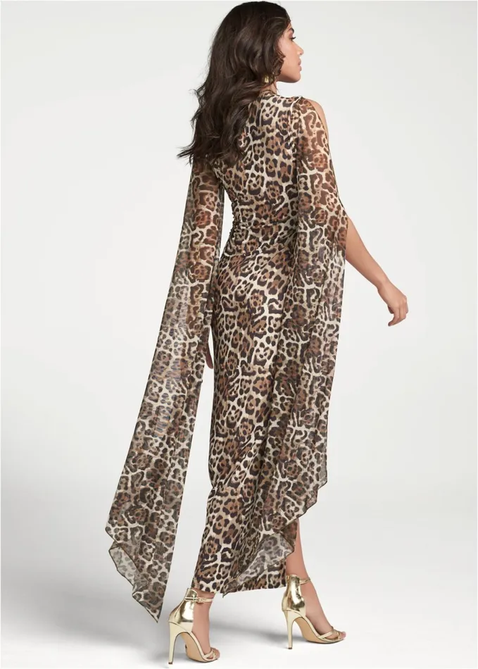 EXAGGERATED SLEEVE DRESS Brown Multi Women VENUS Maxi Dresses
