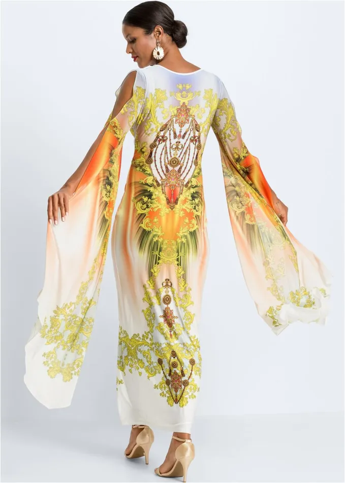 EXAGGERATED SLEEVE DRESS Yellow Multi Women VENUS Maxi Dresses