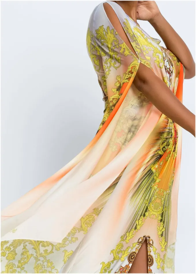 EXAGGERATED SLEEVE DRESS Yellow Multi Women VENUS Maxi Dresses