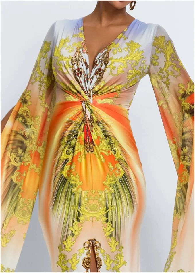 EXAGGERATED SLEEVE DRESS Yellow Multi Women VENUS Maxi Dresses