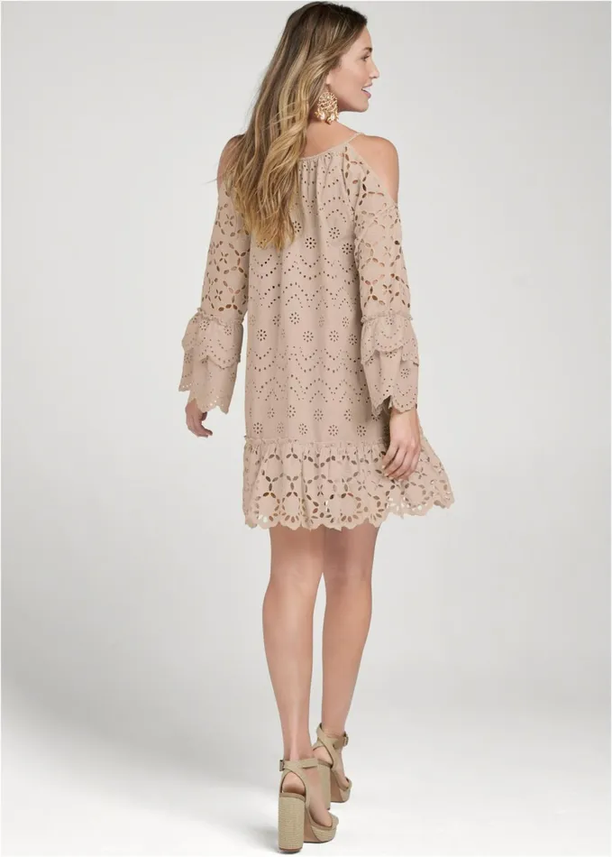 Eyelet ColdShoulder Dress Taupe Women VENUS Sundresses