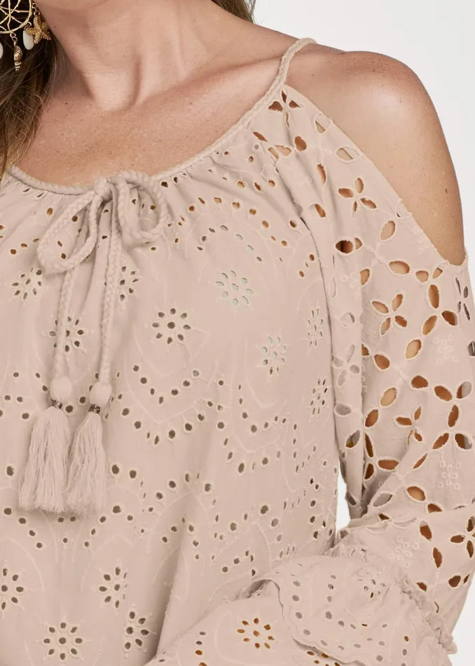 Eyelet ColdShoulder Dress Taupe Women VENUS Sundresses