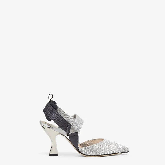 Fendi Colibr Colibr Silver Rhinestone Highheeled Slingbacks 8211 Women