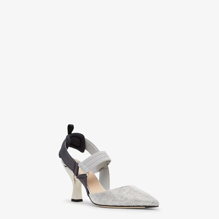 Fendi Colibr Colibr Silver Rhinestone Highheeled Slingbacks 8211 Women