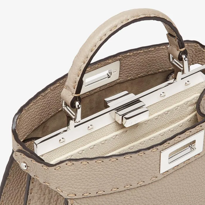 Fendi Essentials For Women Peekaboo ISeeU Small Dove Gray Selleria Bag With 1254 Handsewn Topstitches 8211 Women