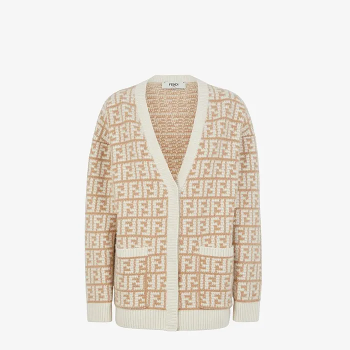 Fendi Knitwear Cardigan Brown FF Crocheted Cashmere Cardigan 8211 Women