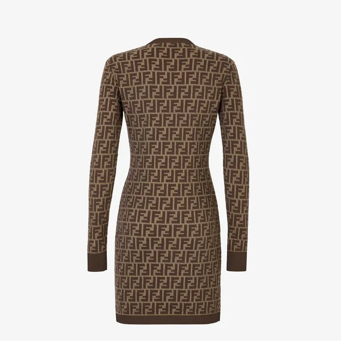 Fendi Knitwear Dress Brown FF Cotton Short Dress 8211 Women