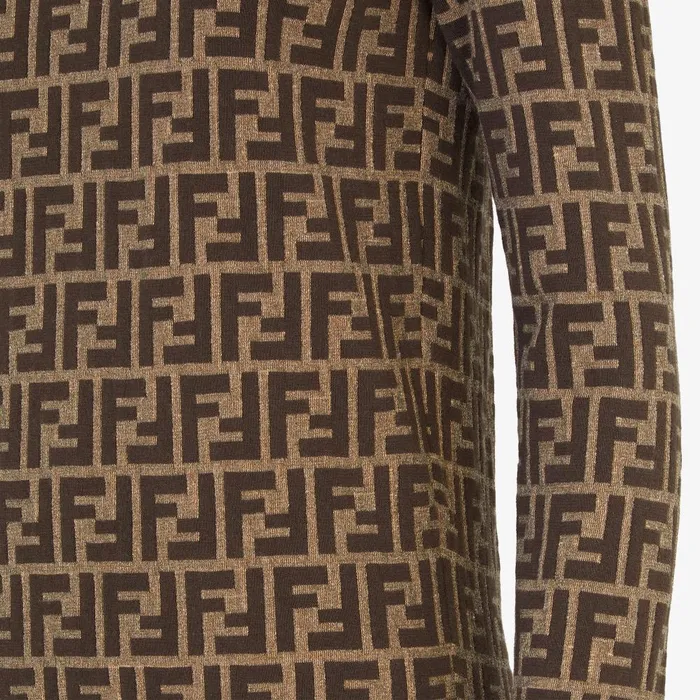 Fendi Knitwear Dress Brown FF Cotton Short Dress 8211 Women