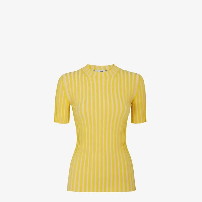 Fendi Knitwear Sweater Yellow Ribbed Cotton Jumper 8211 Women