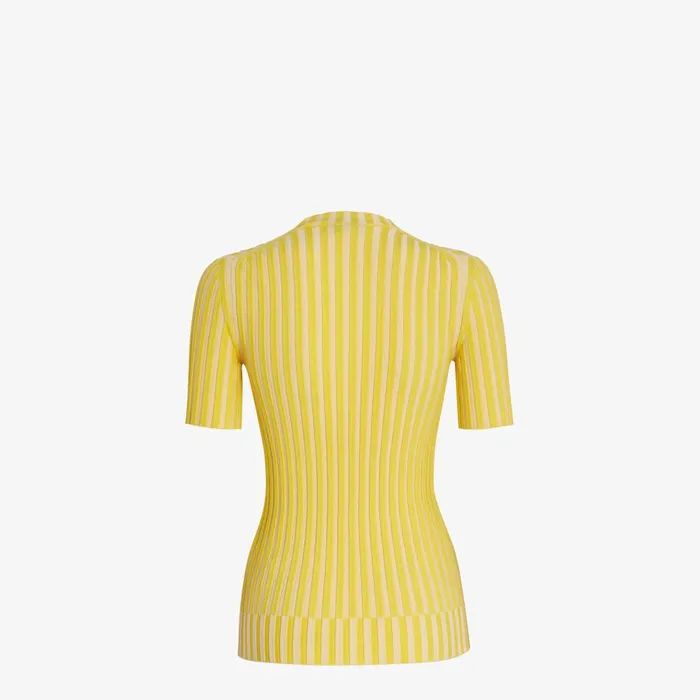 Fendi Knitwear Sweater Yellow Ribbed Cotton Jumper 8211 Women