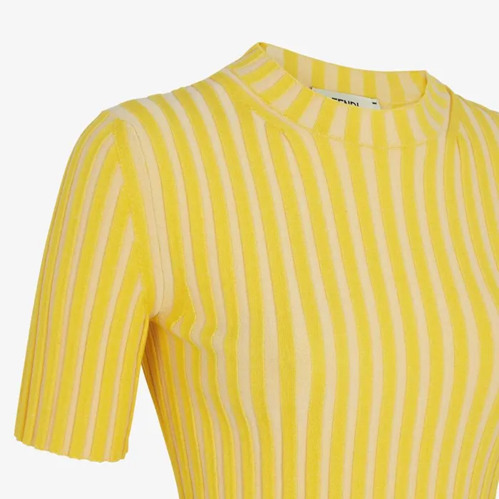 Fendi Knitwear Sweater Yellow Ribbed Cotton Jumper 8211 Women